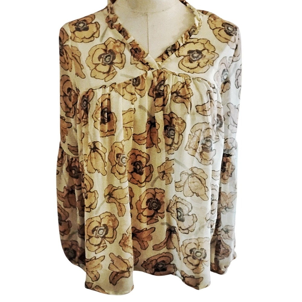Lucky Brand Ivory Floral‎ Boho blouse Size Small